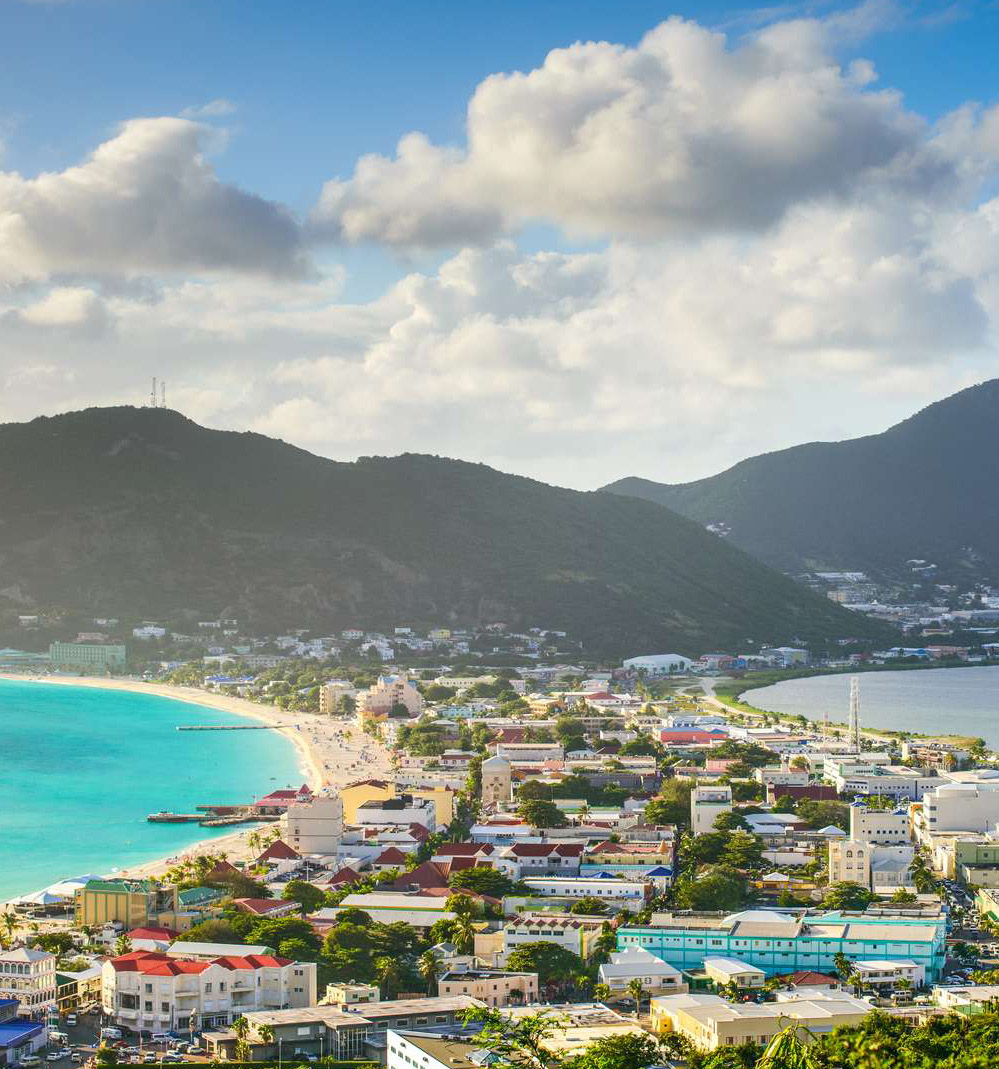 View over Philipsburg and Great Bay in St. Maarten.